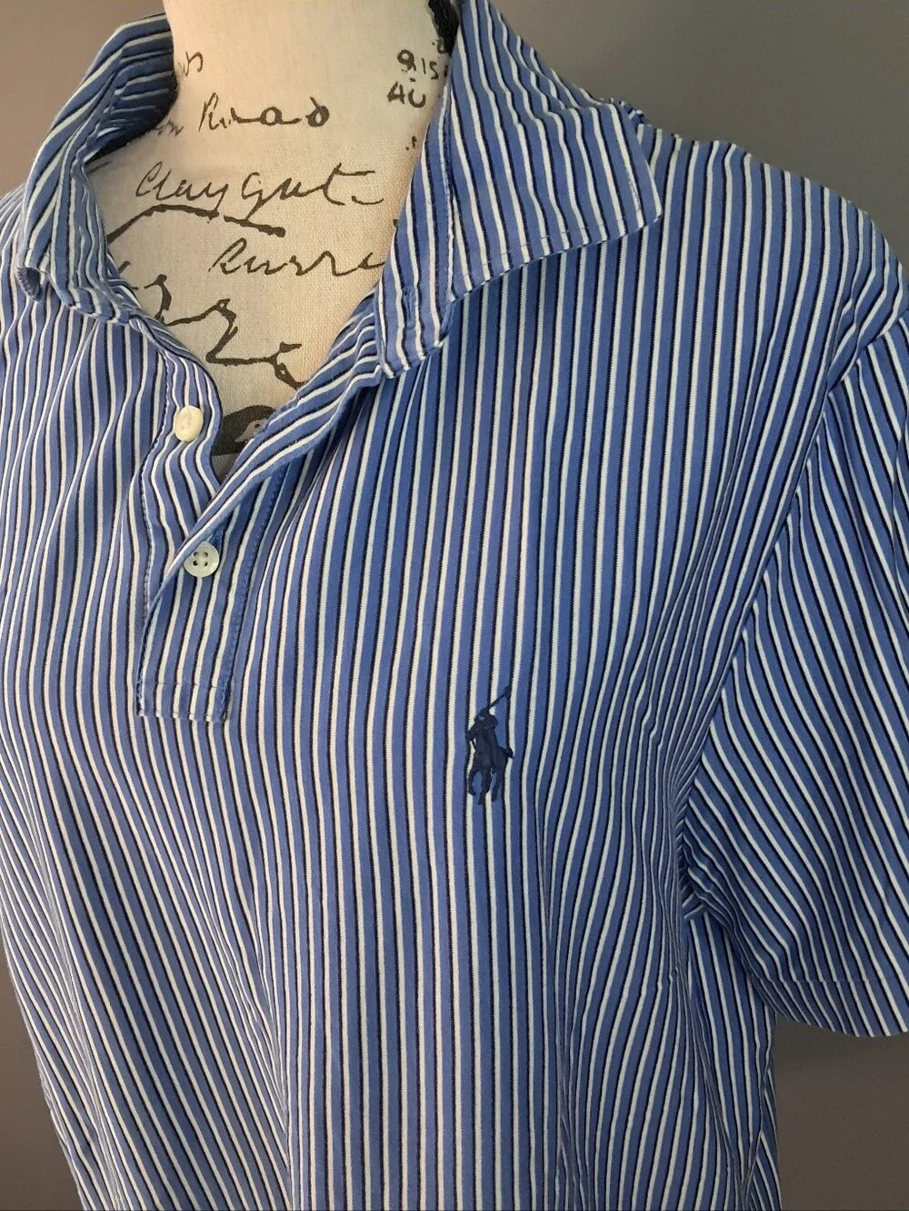Polo Ralph Lauren Polo Shirt Men White/Blue/Black Stripe 100% Cotton Size Large